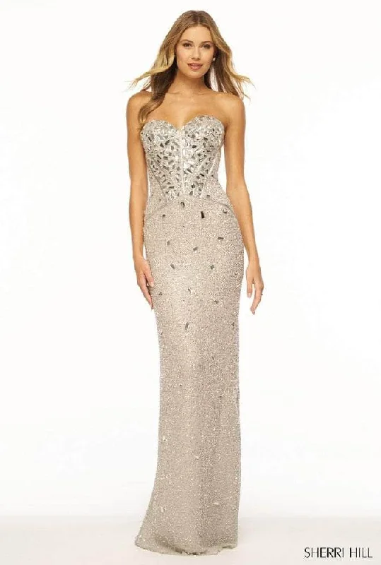 prom dresses with beaded accentsSherri Hill 56175 - Strapless Cut Glass Embellished Prom Dress