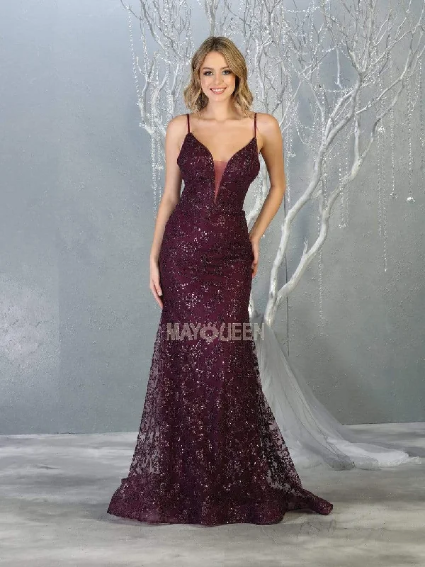 mid-length prom dressesMay Queen - MQ1752 Beaded Open Back Prom Dress