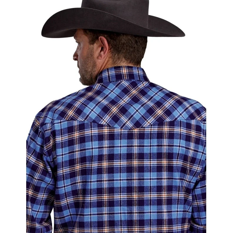 Roper Western Shirt Mens Tall L/S Flannel Blue 03-001-0722-1701 BU