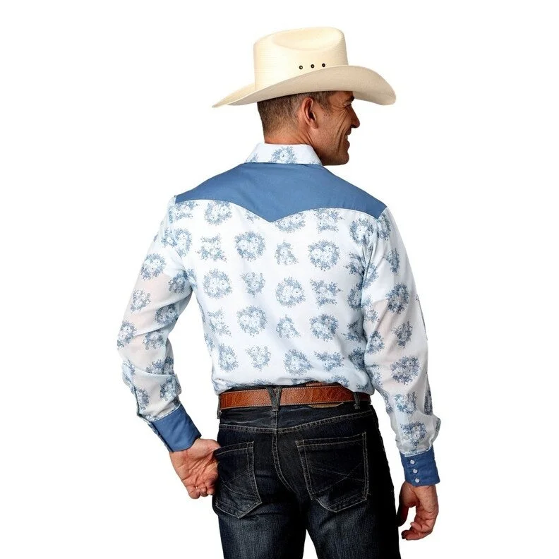 Roper Western Shirt Mens Long Sleeve Print Snap 01-001-0087-4064 BU