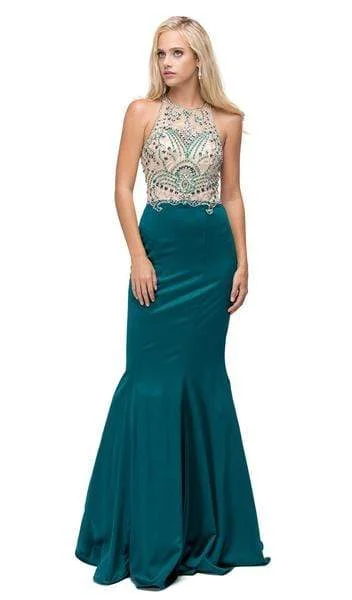 mini prom dressesDancing Queen - Teardrop Back Cutout Beaded Ornate Prom Dress 9706 - 1 pc Hunter Green In Size XL Available