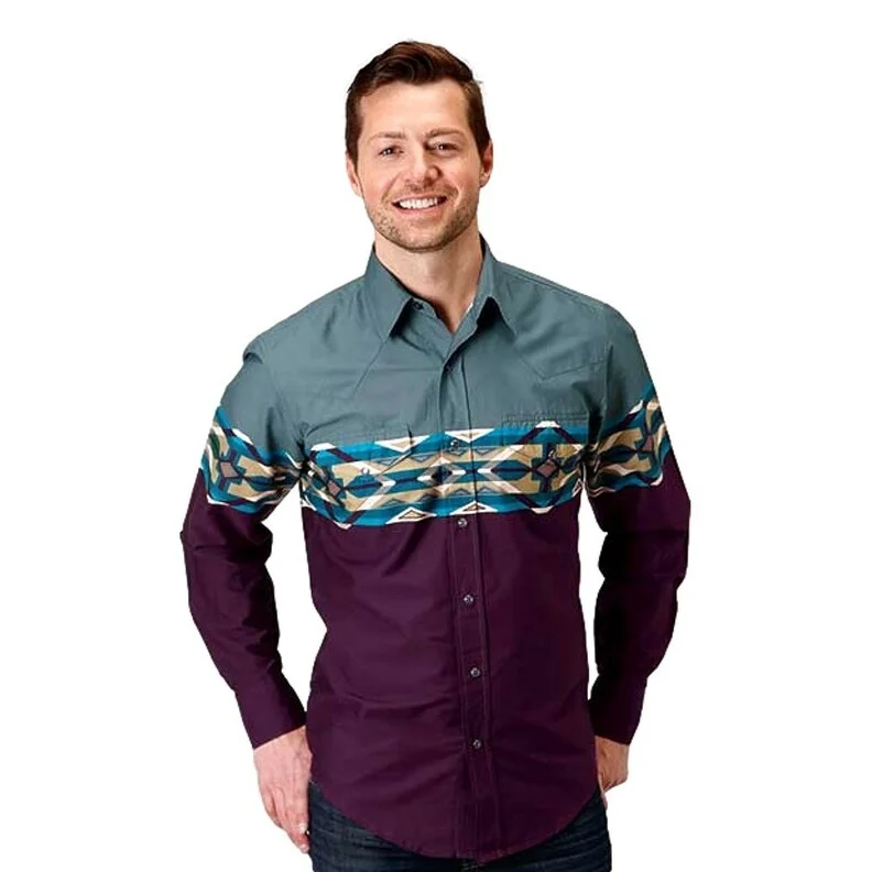 Roper Western Shirt Mens L/S Tile Aztec Wine 03-001-0431-1015 WI