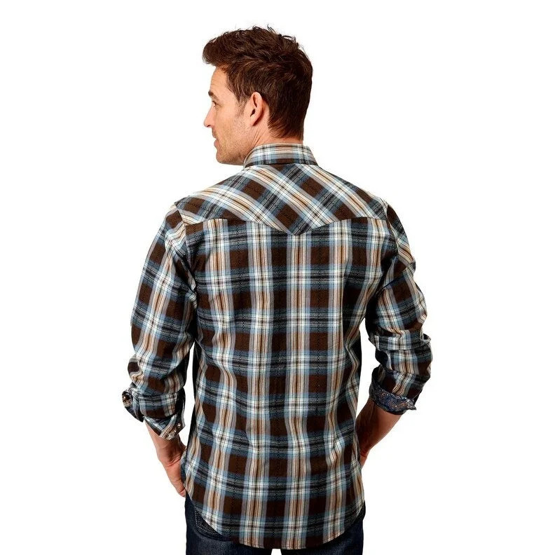 Roper Western Shirt Mens L/S Dobby Plaid Brown 03-001-0062-0751 BR