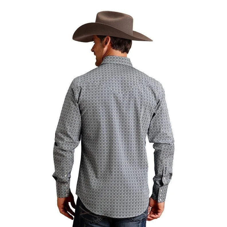 Stetson Western Shirt Mens L/S Chevron Grid Blue 11-001-0425-0182 BU