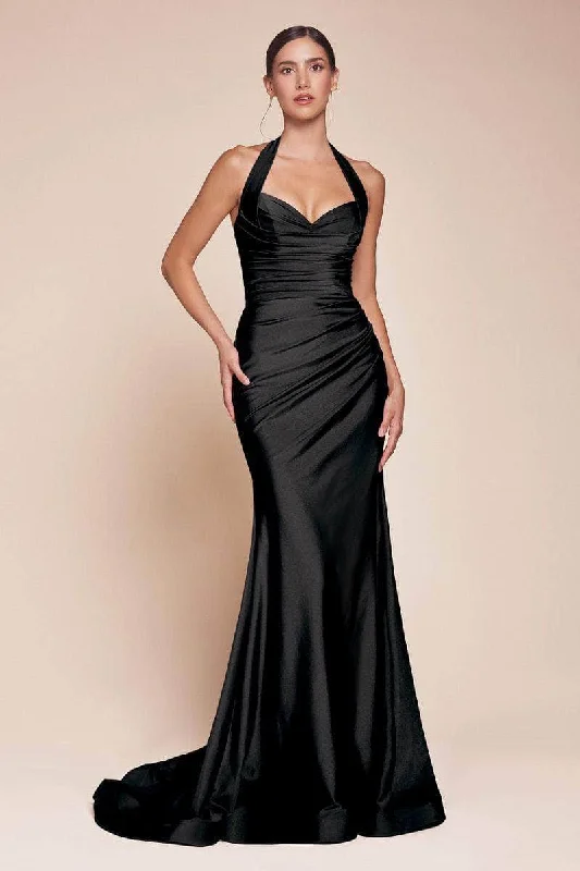 Formal Dress for Religious CeremoniesCinderella Divine CD796C - Ruched Halter Long Gown