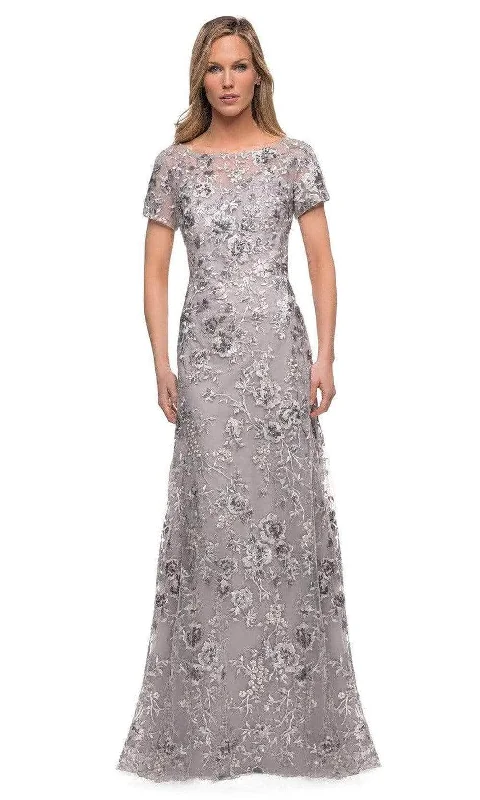 Formal Dress for Black Tie EventsLa Femme - Short Sleeve Embroidered A-line Gown 29281SC