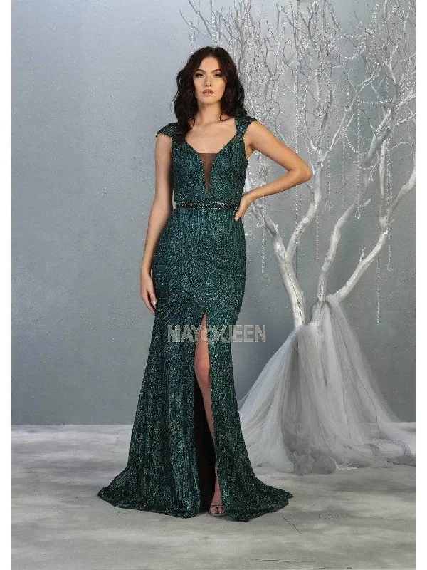 Formal Dress Shopping GuidesMay Queen - Cap Sleeve Front Slit Formal Dress RQ7812