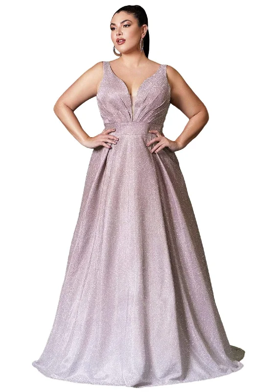 Formal Dress for WeddingsCinderella Divine - 9174C Deep V-neck Pleated A-line Gown