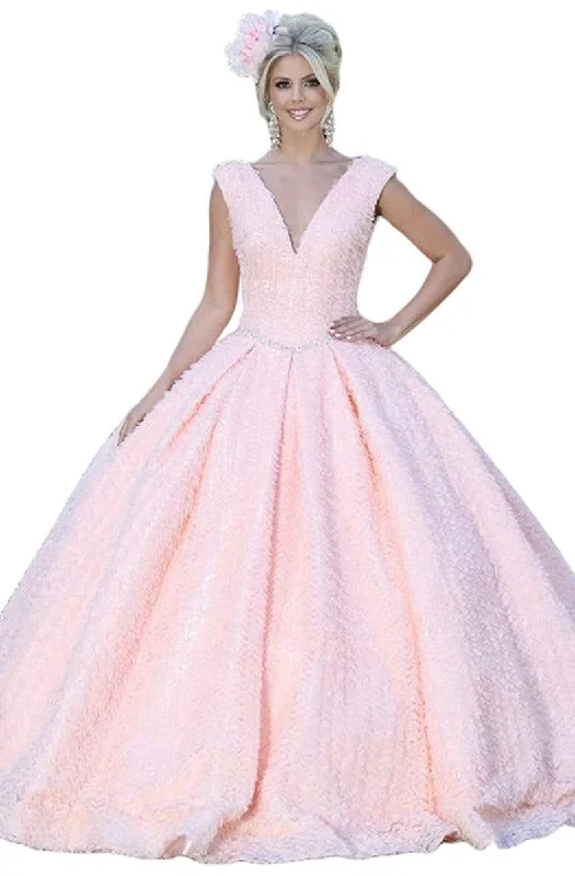 Formal Dress for Military BallsDancing Queen - 1537 Embellished Deep V-neck Pleated Ballgown