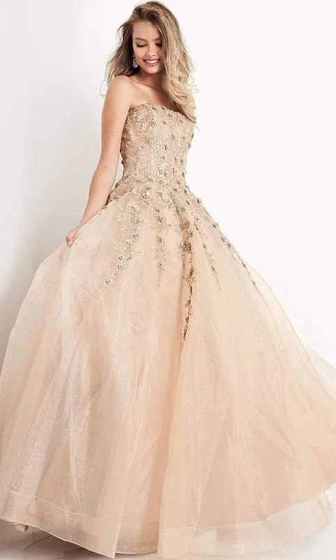 Formal Dress for Science AwardsJVN by Jovani - JVN05451 Strapless Floral Embroidered Glitter Ballgown