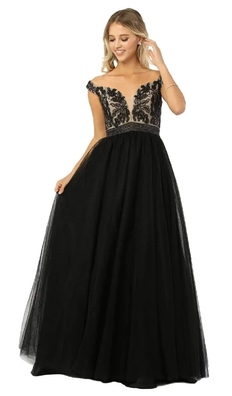 Formal Dress for QuinceañerasNox Anabel - E166 Beaded Deep Off-Shoulder Ballgown