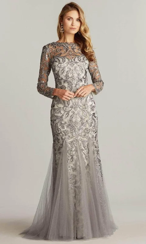 Formal Dress Shops in New YorkTadashi Shoji - Long Sleeve Sequin Formal Gown BTN22102L - 1 pc Steel In Size 6 Available