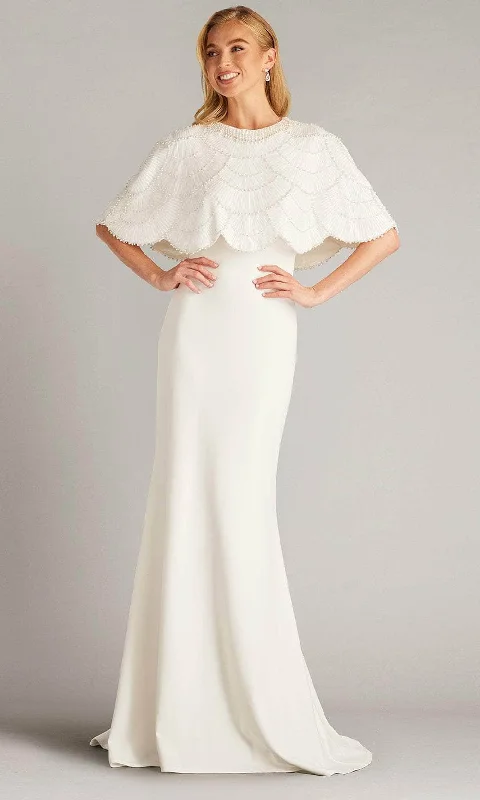 Formal Dress for Film PremieresTadashi Shoji CFK24427LBR - Cape Sleeve Pearl Embellished Bridal Gown