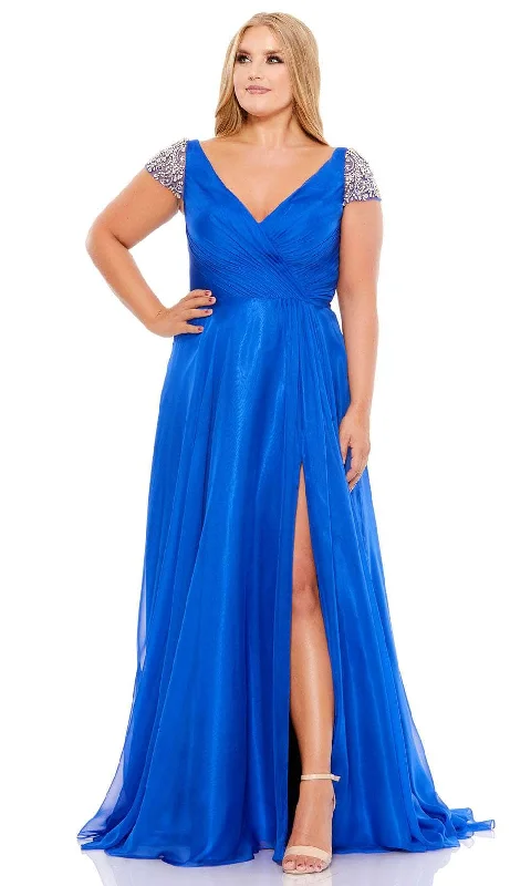 Formal Dress for Awards CeremoniesMac Duggal 67723 - Beaded Cap Sleeve High Slit Gown