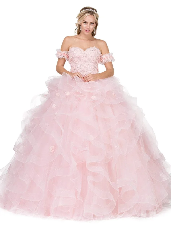 Formal Dress for Church WeddingsDancing Queen - 1322 Floral Applique Ruffled Quinceanera Ballgown