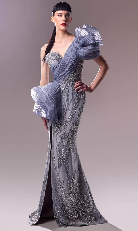 Formal Dress for Museum GalasMNM Couture G1634 - Bow Accent Beaded Lace Gown