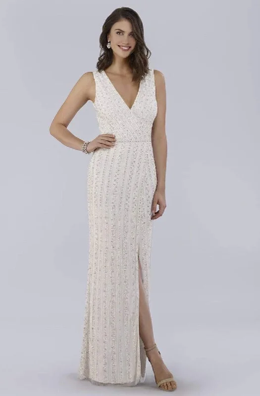 Formal Dress for Garden WeddingsLara Dresses - 51018 Beaded Surplice High Slit Sheath Gown