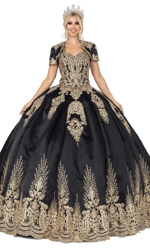 Formal Dress for Cocktail PartiesDancing Queen - 1494 Sweetheart Neck Gold Applique Ballgown