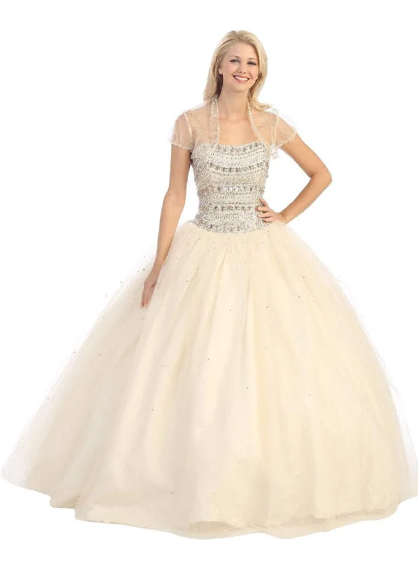 Formal Dress for Charity BallsEureka Fashion - 3005 Jeweled Semi-Sweetheart Ballgown With Bolero