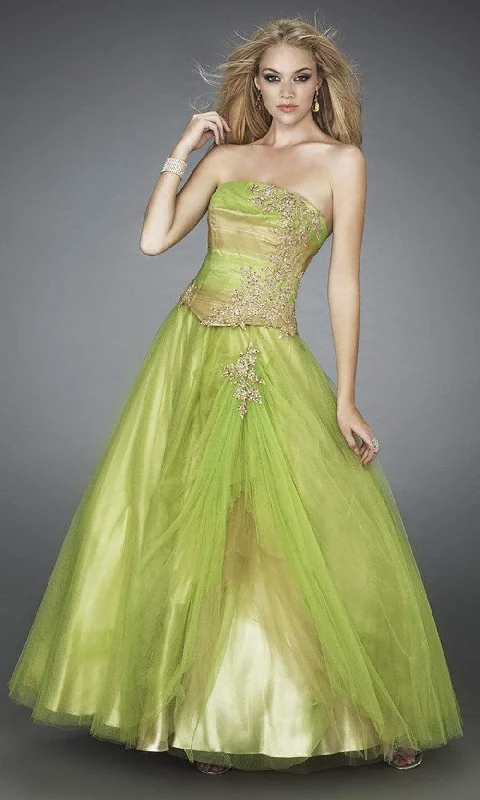 Formal Dress for Evening WeddingsLa Femme - 11788 Multi-Toned Lace Appliqued Strapless Ballgown