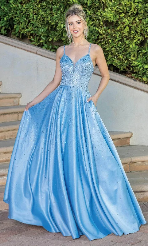 Classic Formal Dress StylesDancing Queen 4256 - Satin Gown With Pocket