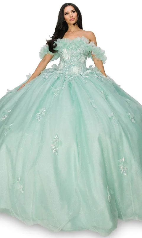 Formal Dress for Outdoor WeddingsCinderella Couture 8065J - Off-Shoulder Ruffle Detailed Ballgown