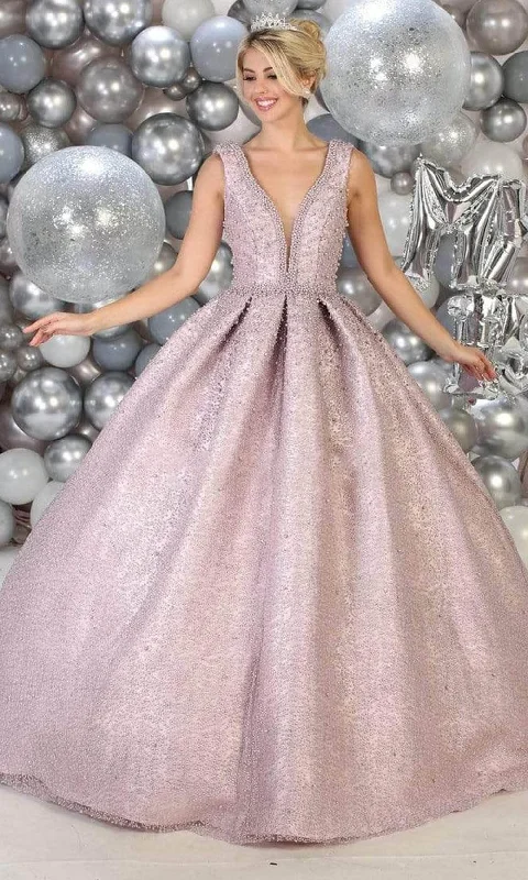 Formal Dress for Art GalleriesMay Queen - Bead-Strewn Plunging Bodice Ballgown LK112 -  1 pc Mauve In Size 8 Available