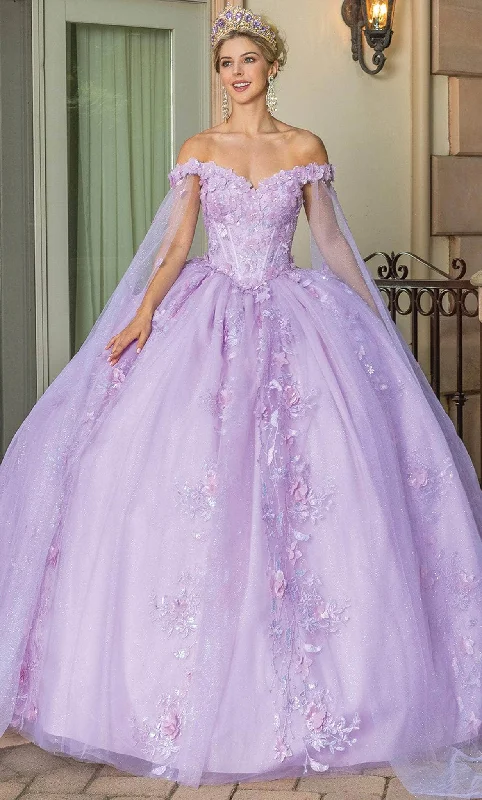 Formal Dress for Masquerade BallsDancing Queen 1787 - 3D Floral Embroidered Off-Shoulder Ballgown