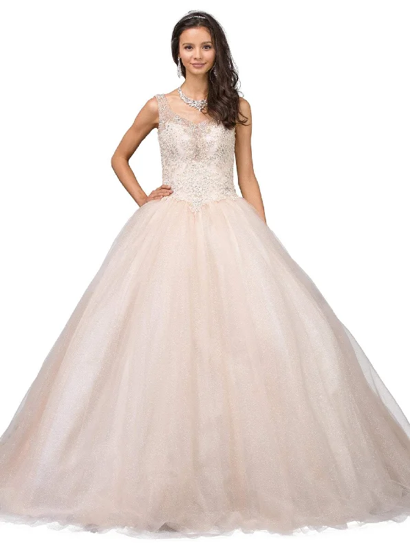 Formal Dress for Oscar NightsDancing Queen - 1201 Sleeveless Embellished V-neck Quinceanera Ballgown