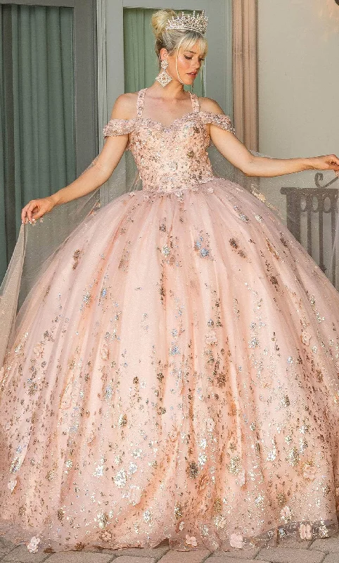 Formal Dress for Modeling AuditionsDancing Queen 1668 - Glitter Quinceanera Ballgown with Cape