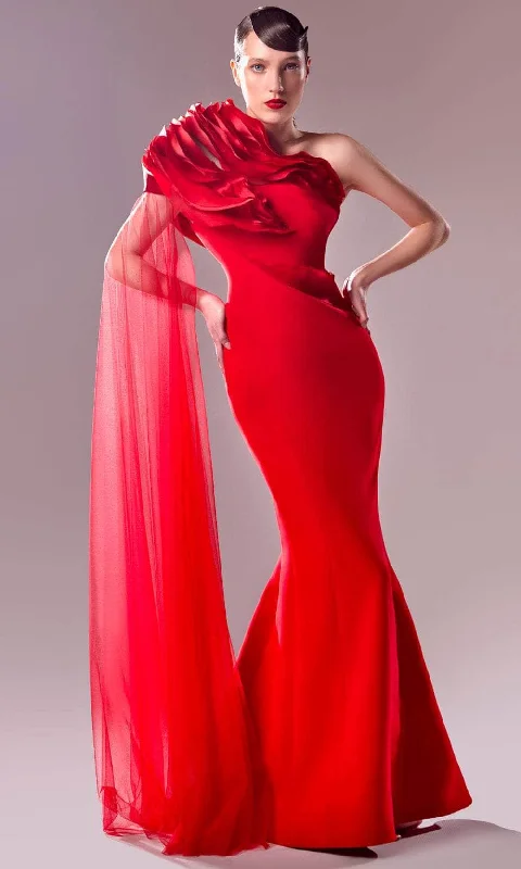 Formal Dress for Art GalleriesMNM Couture G1628 - 3D Ruffles One Shoulder Gown