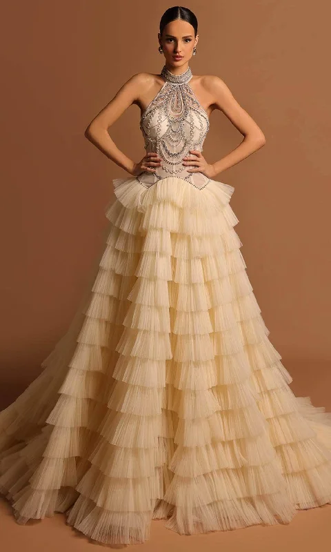 Formal Dress for QuinceañerasTarik Ediz 98536 - Halter Ruffled Tulle Ballgown