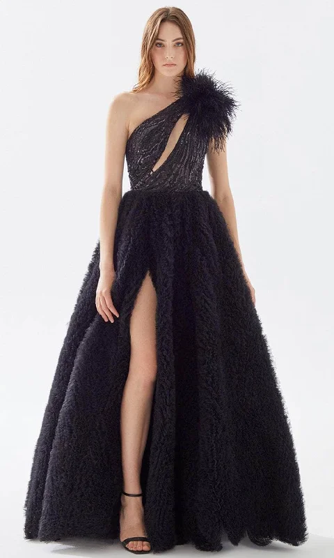 Formal Dress for Literary AwardsTarik Ediz 52139 - Feathered Shoulder Ruffled Ballgown