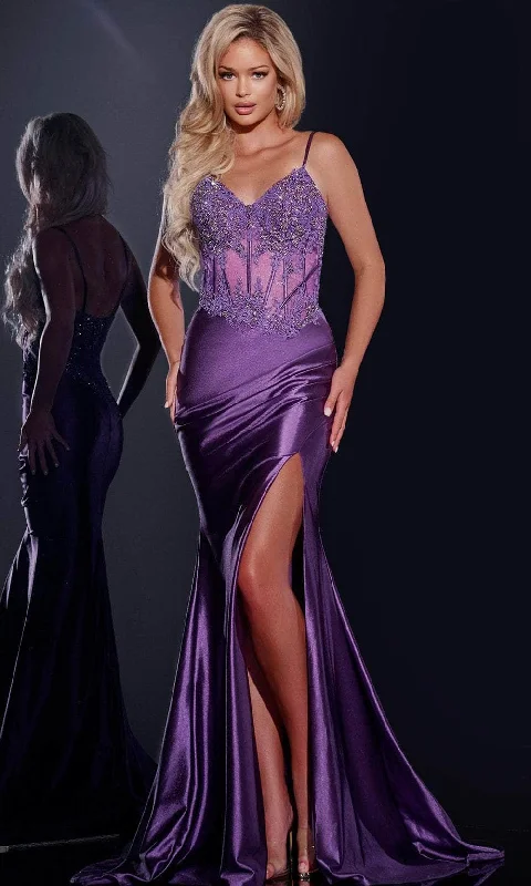 Formal Dress for Military BallsJovani 42259 - Applique Sheer Corset Gown