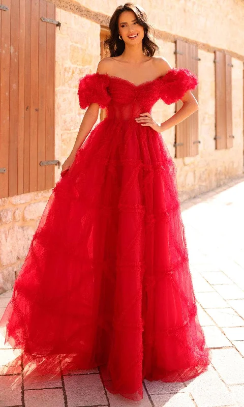 Formal Dress for Bohemian ThemesAmarra 94002 - Off Shoulder Ruffled Ballgown