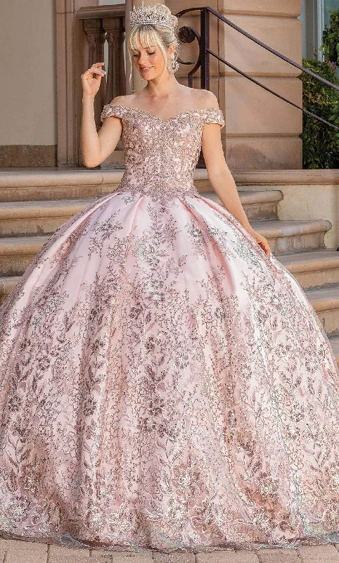 Formal Dress for International EventsDancing Queen 1666 - Cap Sleeve Floral Beaded Ballgown