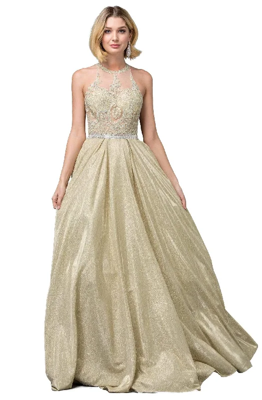 Formal Dress for Black-Tie Optional EventsDancing Queen - 2829 Embroidered Halter Neck Ballgown