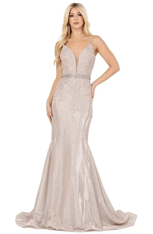 Plus Size Formal Dresses OnlineDancing Queen - 4081 Floral Appliqued Glitter Metallic Gown