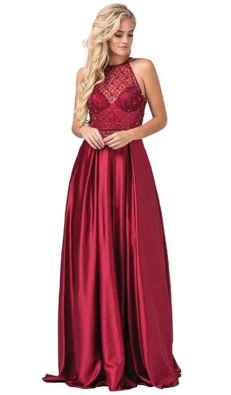 Formal Dress for Theme Park EventsDancing Queen - 2744 Embellished Halter Pleated A-line Gown