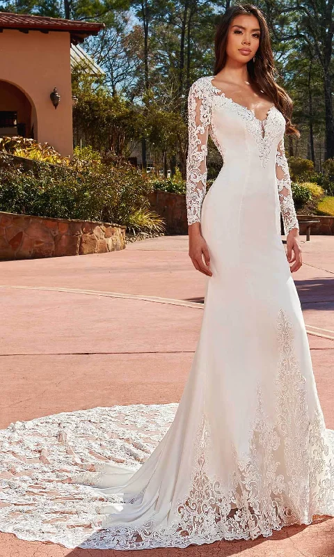 Formal Dress for Resort EventsRachel Allan M827 - Embroidered Long Sleeve Bridal Gown