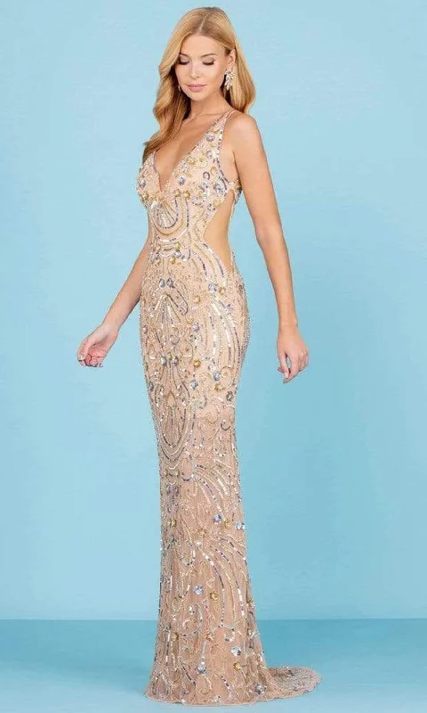 Formal Dress for Bat MitzvahsSCALA - 60294 V-Neck Cutouts Sequin Gown