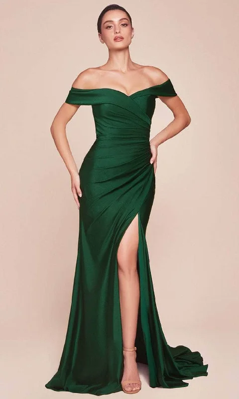 Formal Dress for Literary AwardsCinderella Divine CD790 - Off Shoulder Ruched Long Gown