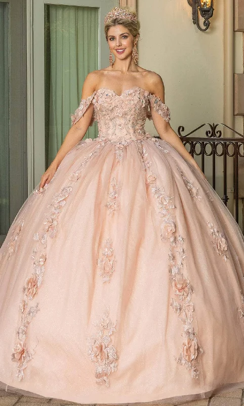 Formal Dress for Grammy AwardsDancing Queen 1687 - Draped Sleeve Floral Ballgown