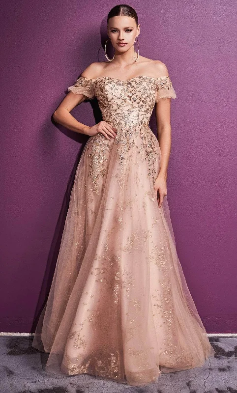 Formal Dress for Day WeddingsLadivine C73 - Off Shoulder Glittered Classy Gown