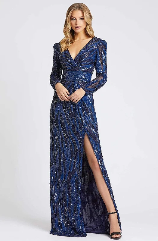 Formal Dress for Destination WeddingsMac Duggal - 4635R Long Dynasty Sleeve Sequined High Slit Gown