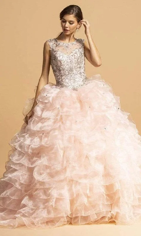 Formal Dress for Garden Party ThemesTrevi Collection - L2156 Beaded Applique Ruffled Ballgown