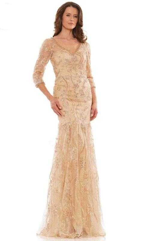 Formal Dress for Formal DinnersMarsoni by Colors MV1193 - Embroidered Quarter Length Sleeve Long Gown