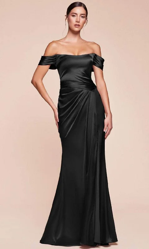 Formal Dress for Summer WeddingsCinderella Divine 7452 - High Slit Satin Long Gown