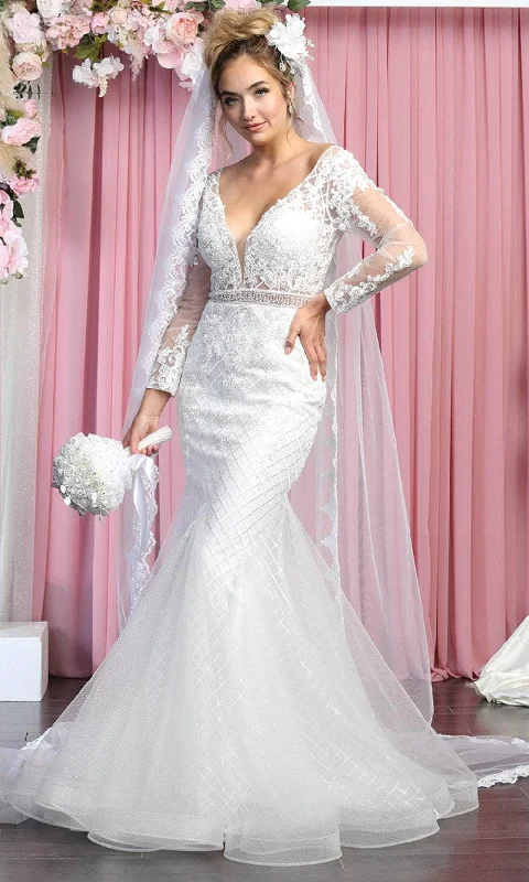 Affordable Formal Dress OptionsMay Queen - Embroidered Long Sleeve Bridal Gown RQ7896 - 1 pc Ivory In Size 20 Available