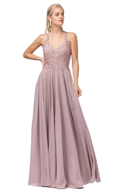 Formal Dress for Summer WeddingsDancing Queen - 2621 Embroidered Deep V-neck A-line Gown